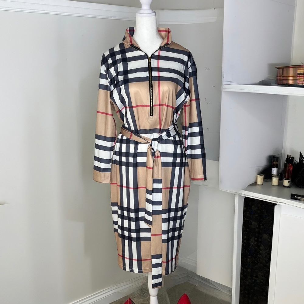 Designer inspired Beige/white/Black/Red Dress